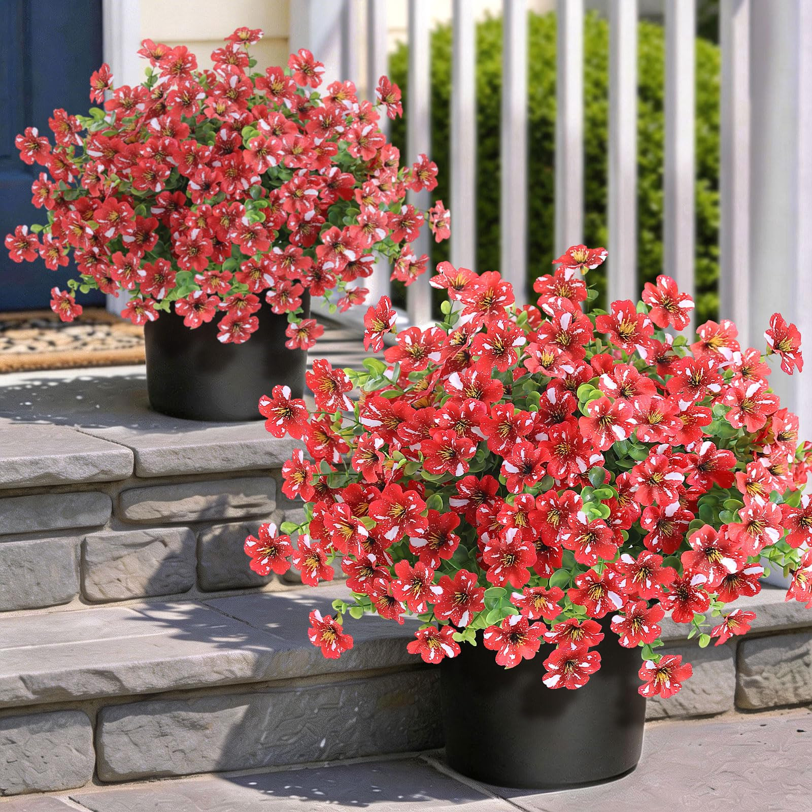 Artificial Morning Glory & Eucalyptus Topiary Trees - Set of 2 Faux Silk Flower Potted Plants, UV... | Amazon (US)