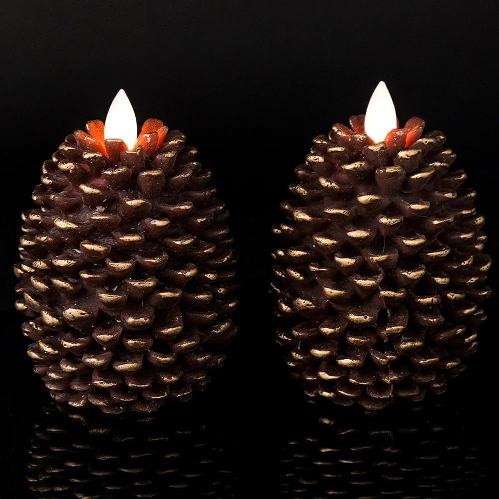 Wondise Flameless Candles with Timer, Battery Operated Flickering Wick Real Wax Pine Cone Candles... | Amazon (US)