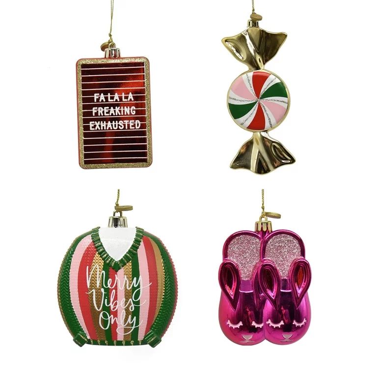 Packed Party 4pc Classic Candy Striated Sweater Slipper Assorted Novelty Ornament Set | Walmart (US)