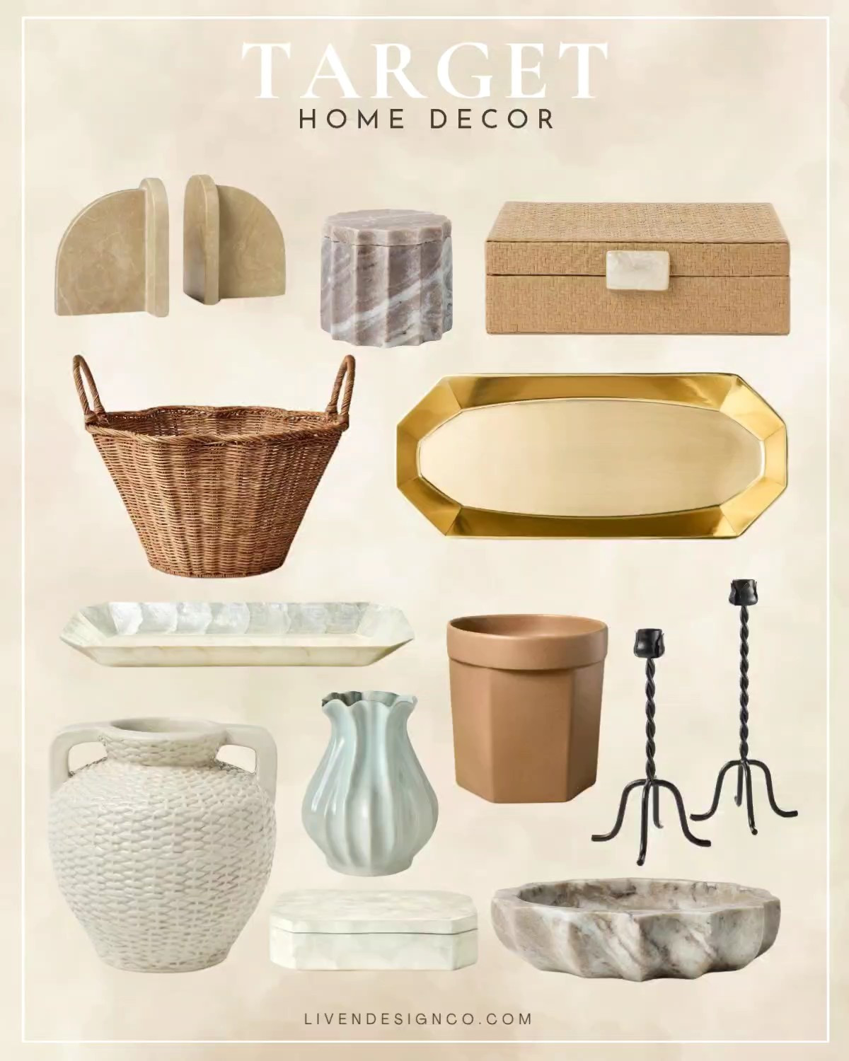 Target home decor under $30. Vase. Tray. Candle holders. Brass tray. Scalloped woven basket. Decorative box

#LTKSeasonal #LTKHome #LTKSaleAlert