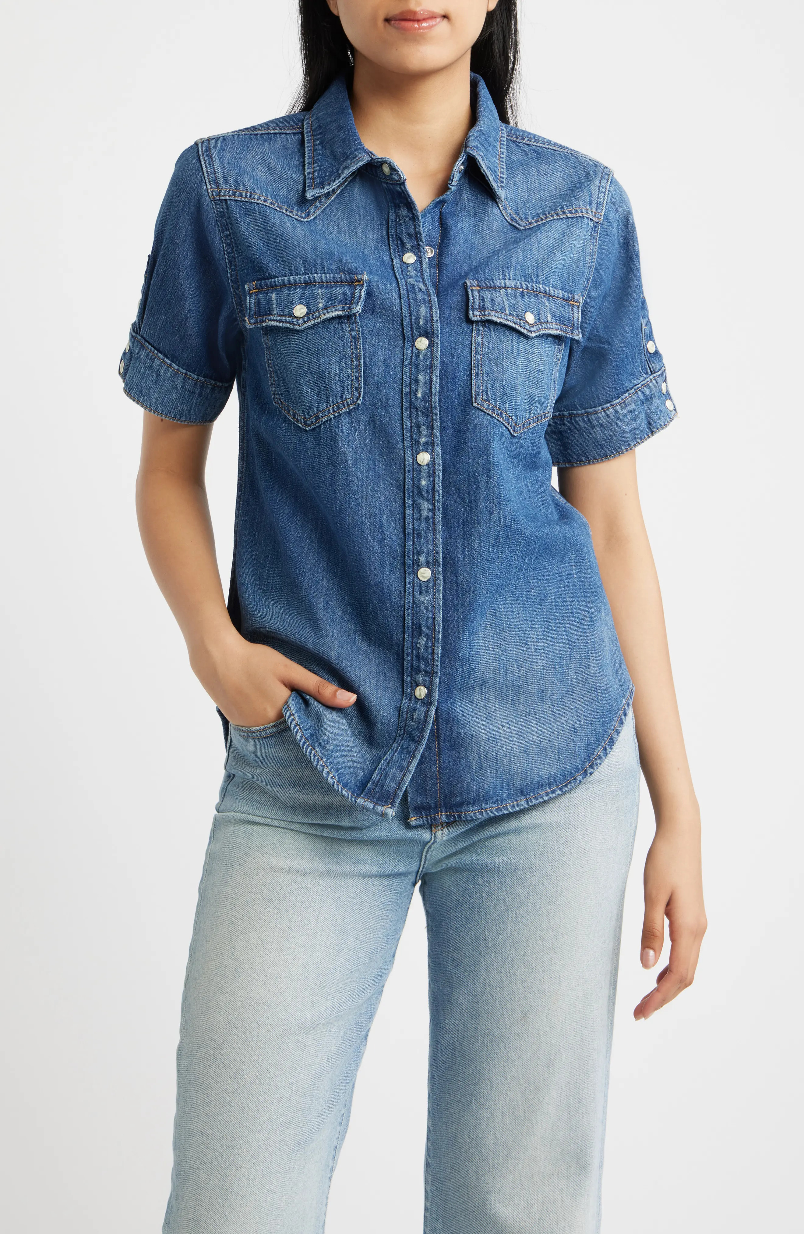 Short Sleeve Denim Shirt (Women) | Nordstrom | Nordstrom