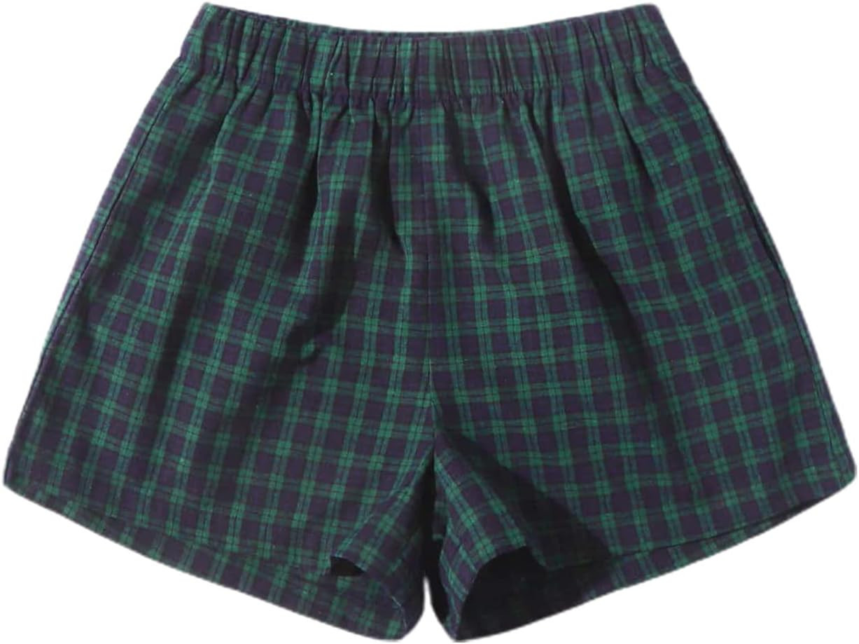 MakeMeChic Women's Elastic Waisted Plaid Shorts Lounge Pajama Shorts | Amazon (US)