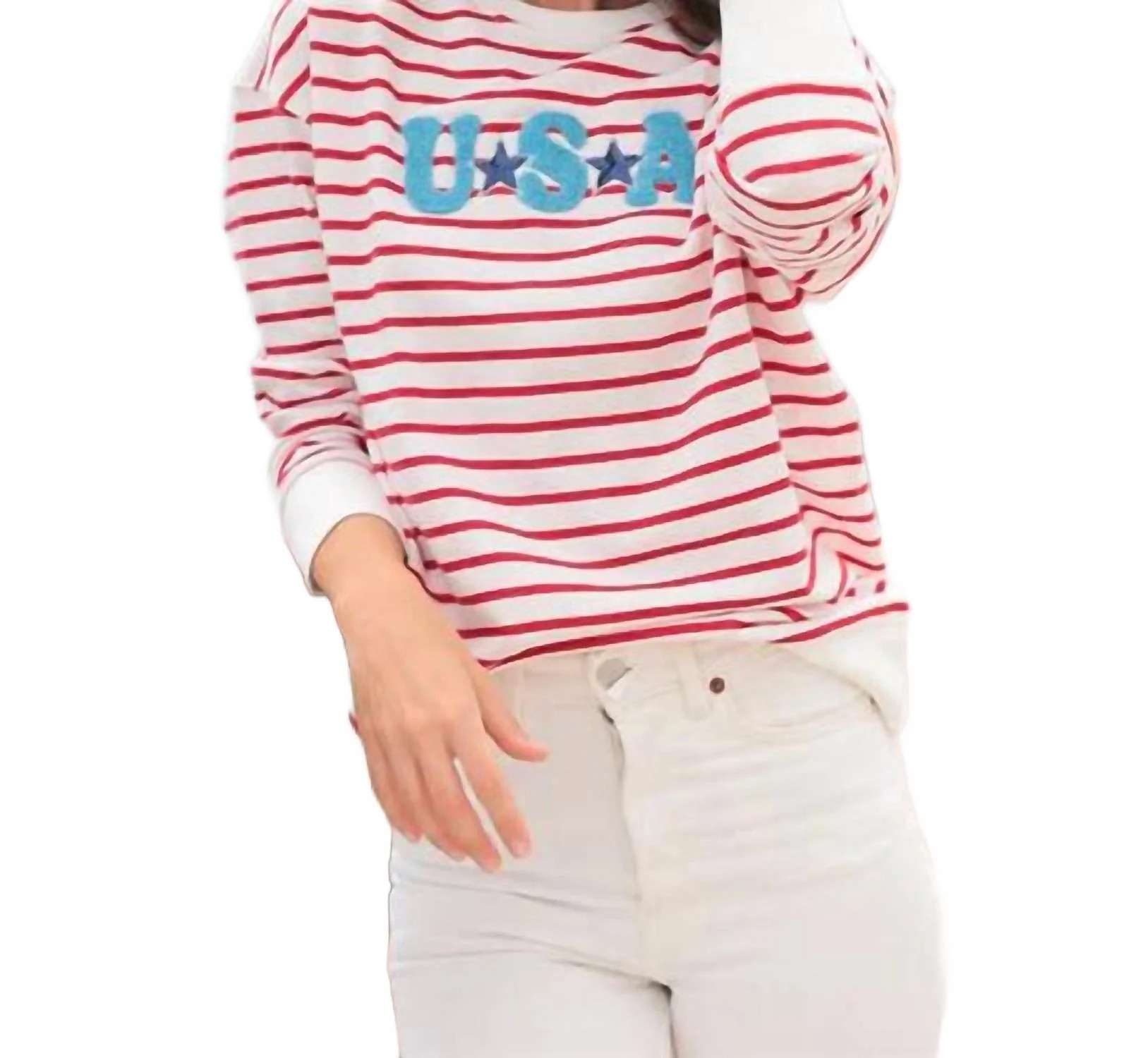Usa Stripe Crewneck Sweater In Red/white | Shop Simon