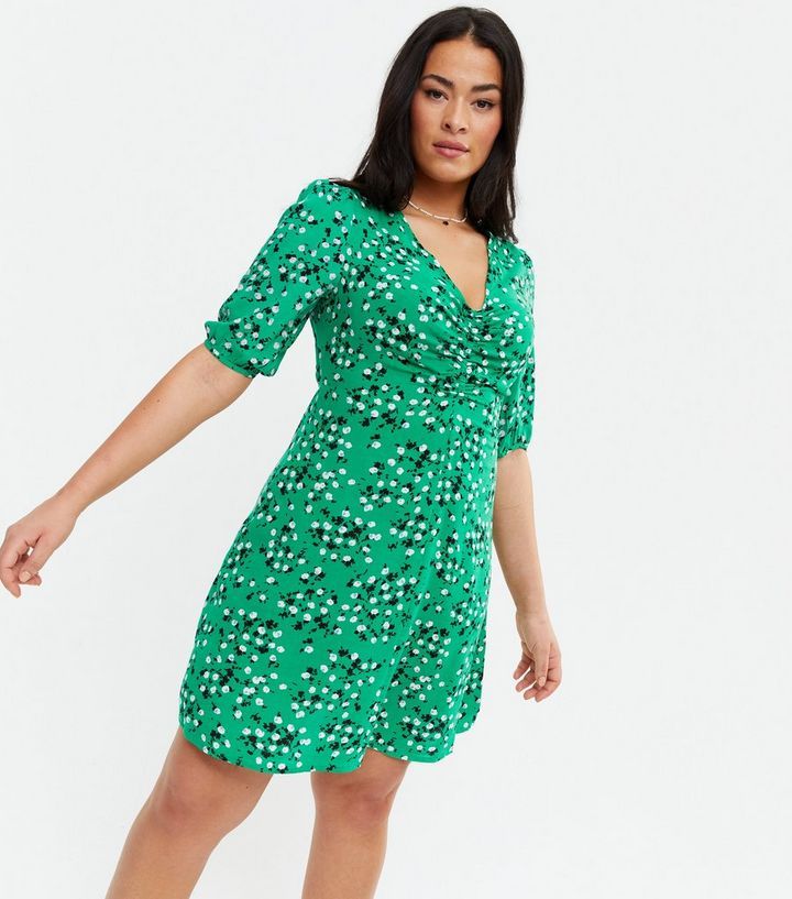 Green Ditsy Floral Ruched Mini Dress
						
						Add to Saved Items
						Remove from Saved Item... | New Look (UK)