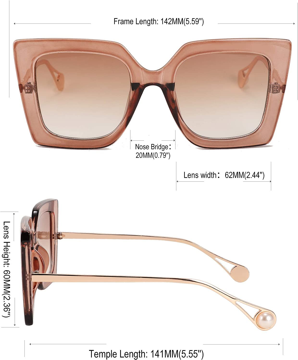 FEISEDY Oversized Square Pearl Inlay Arm Cat Eye Fashion Sunglasses for Women B2625 | Amazon (US)