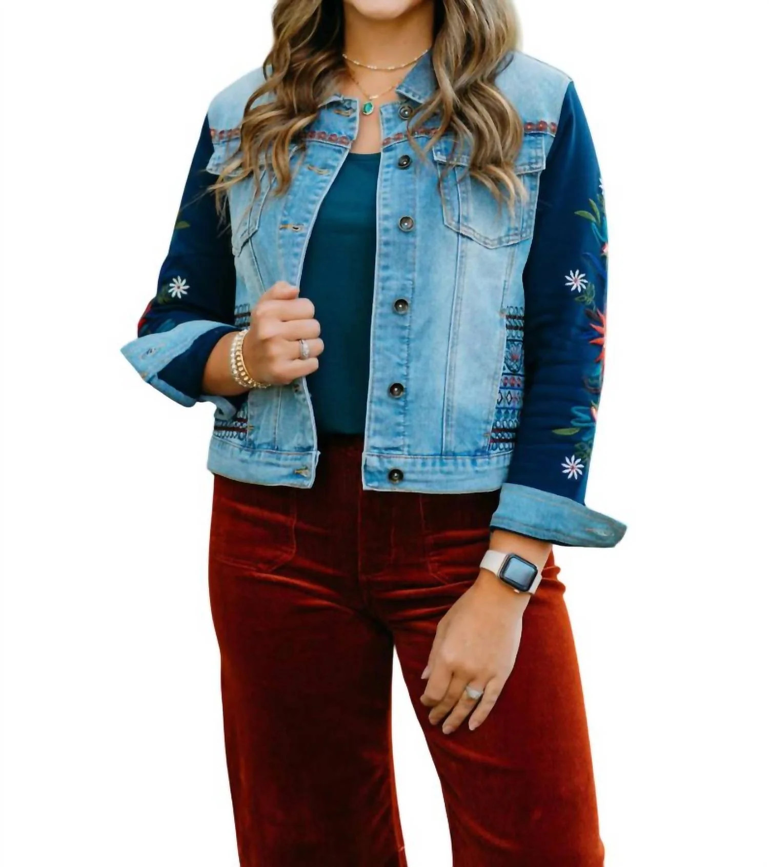 Denim Jean Jacket With Embroidery In Mid Indigo | Shop Simon