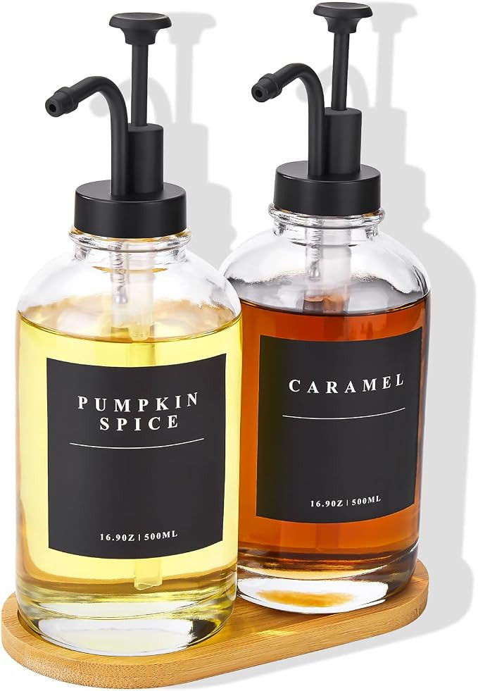 Coffee Syrup Dispenser for Coffee Bar with Black Upgraded Pump, 2 Pack | Amazon (US)
