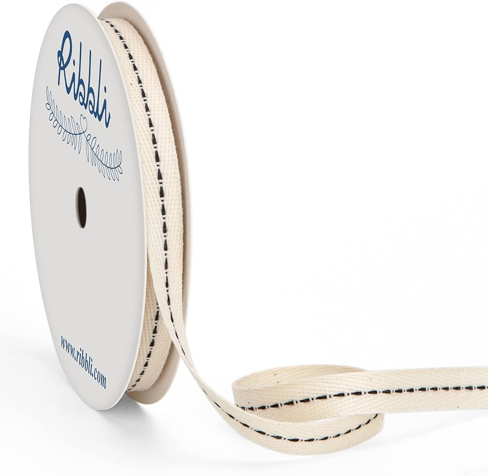 Ribbli Cotton Twill Ribbon,3/8 Inch x 10 Yard Spool,Natural/Black,100% Cotton Stitched Ribbon,Use... | Amazon (US)