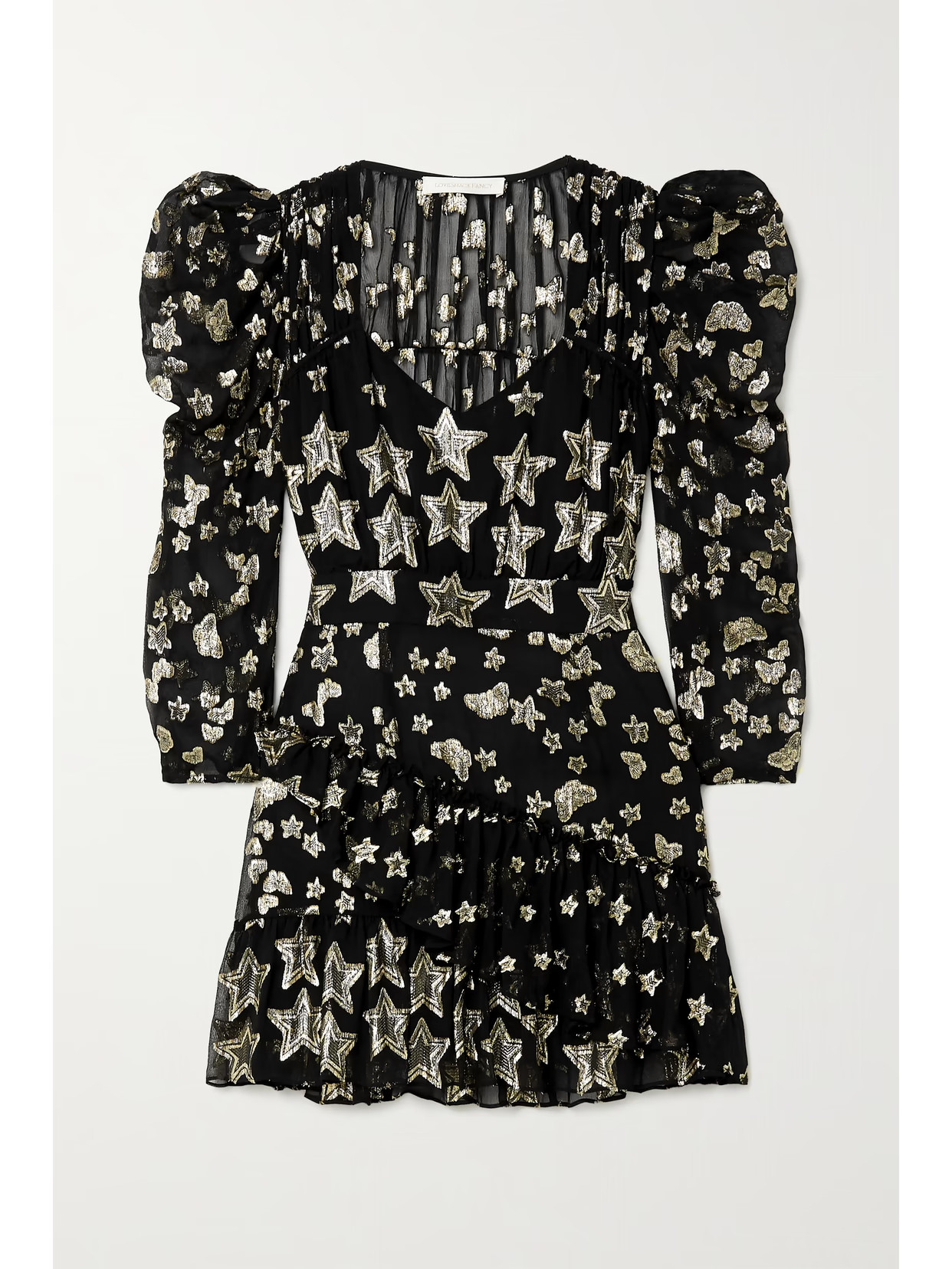 LoveShackFancy - Caden Ruffled Metallic Fil Coupé Crepon Mini Dress - Black | NET-A-PORTER (US)