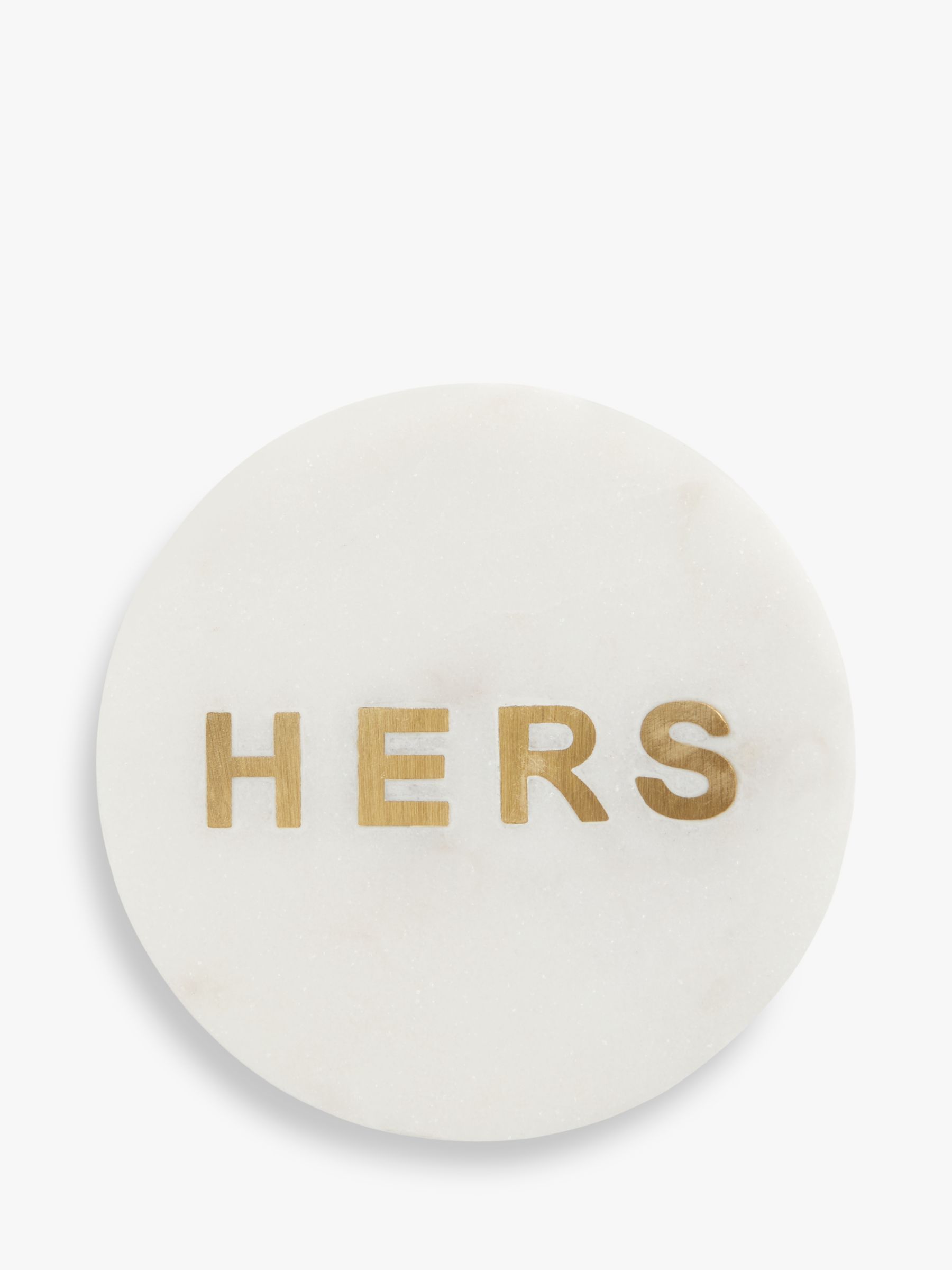 John Lewis Round Marble 'Hers' Coaster, White/Brass | John Lewis (UK)