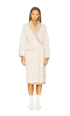 Barefoot Dreams CozyChic Cotton Pinstripe Robe in Cream & Tan from Revolve.com | Revolve Clothing (Global)