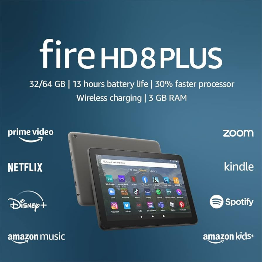 Amazon Fire HD 8 Plus tablet, 8” HD Display, 32 GB, 30% faster processor, 3GB RAM, wireless cha... | Amazon (US)