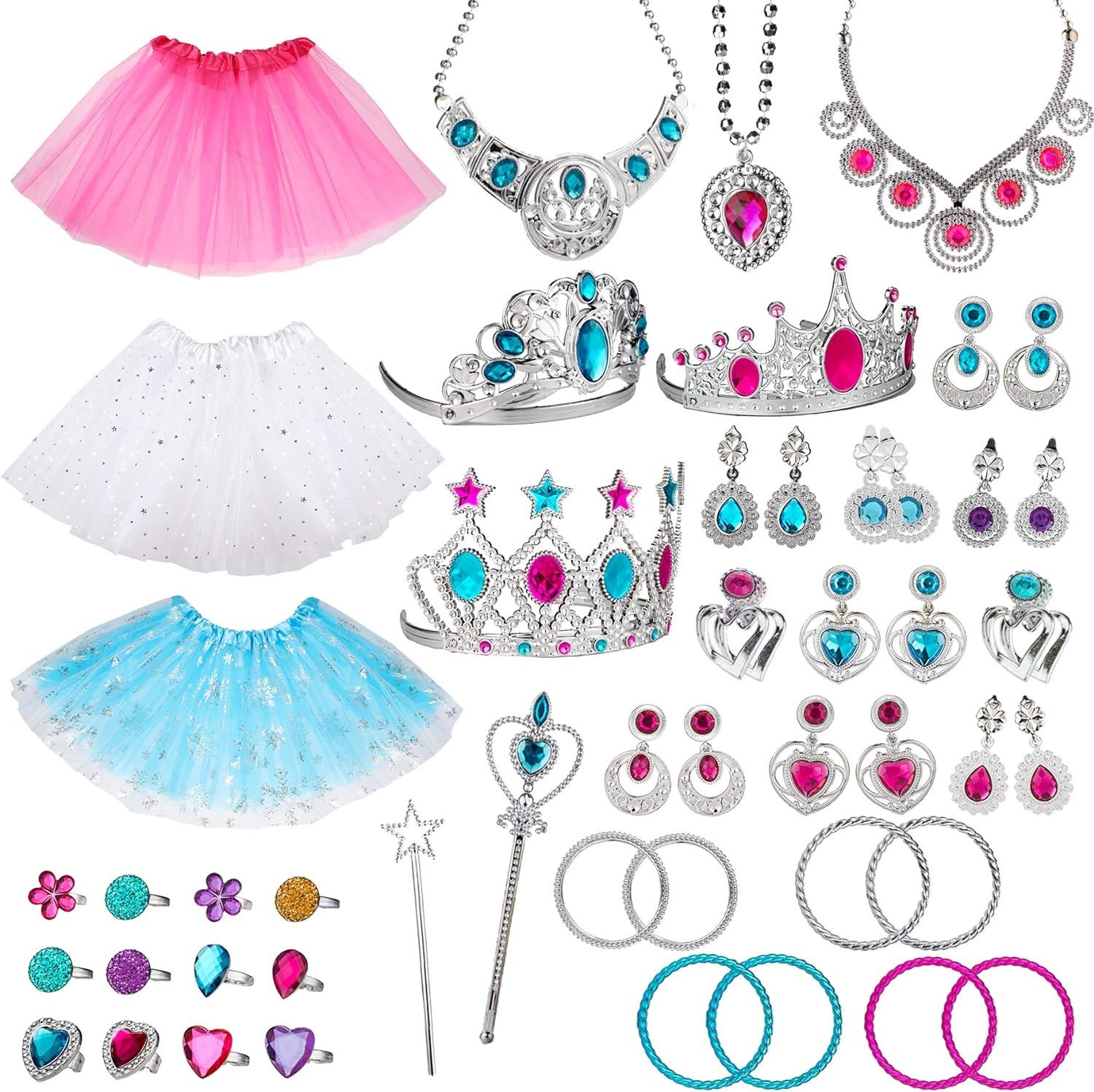 WATINC 51Pcs Princess Jewelry Toy Pretend Play Set Ballet Tutu Skirts of Stars Snowflake for Litt... | Amazon (US)