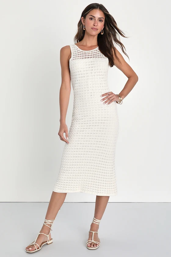 Delightful Strolls White Crochet Sleeveless Lace-Up Midi Dress | Lulus (US)