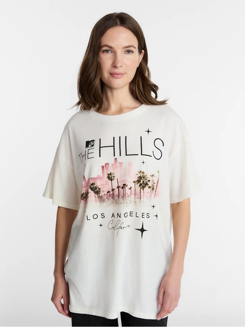 The Hills Women's Oversized Graphic Tee with Short Sleeves, Sizes XXS-XXL | Walmart (US)