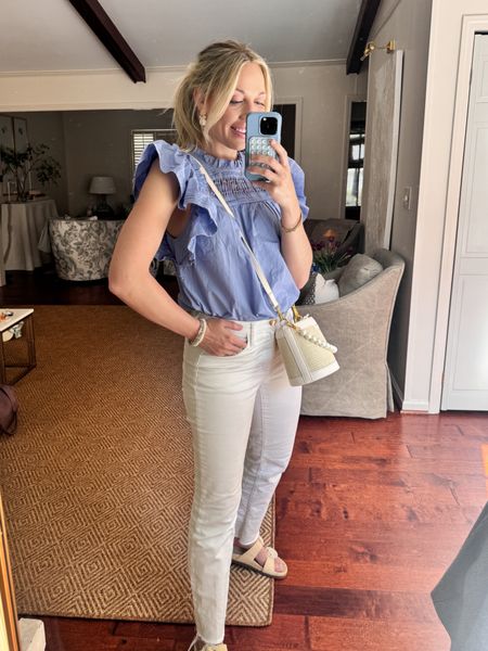 Love this @cleobella top. Runs TTS I’m wearing the small. Target white jeans, Schutz sandals and Amazon earrings and Pearl bucket bag 

#LTKfindsunder100 #LTKSeasonal #LTKstyletip