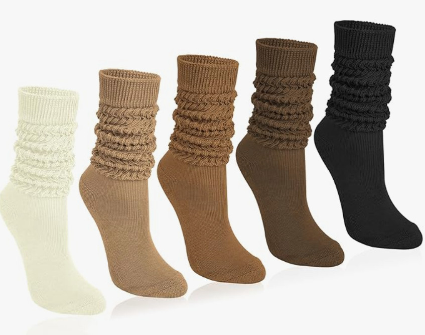Justay 5 Pairs Slouchy Socks for Women - Knit Cotton Tube Cute Knee High Boot Long Scrunch Slouch Socks Gifts 

 