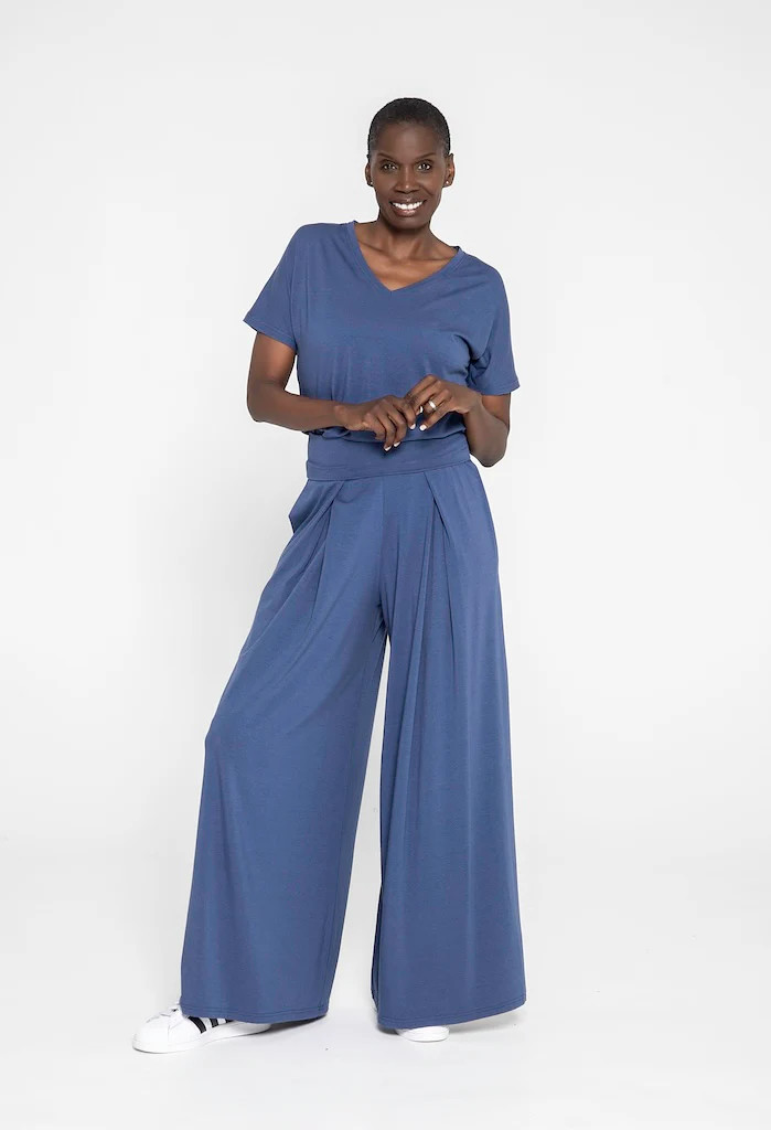 Pleated Maxi Pant Jersey- Oceana Blue | Kiya Tomlin