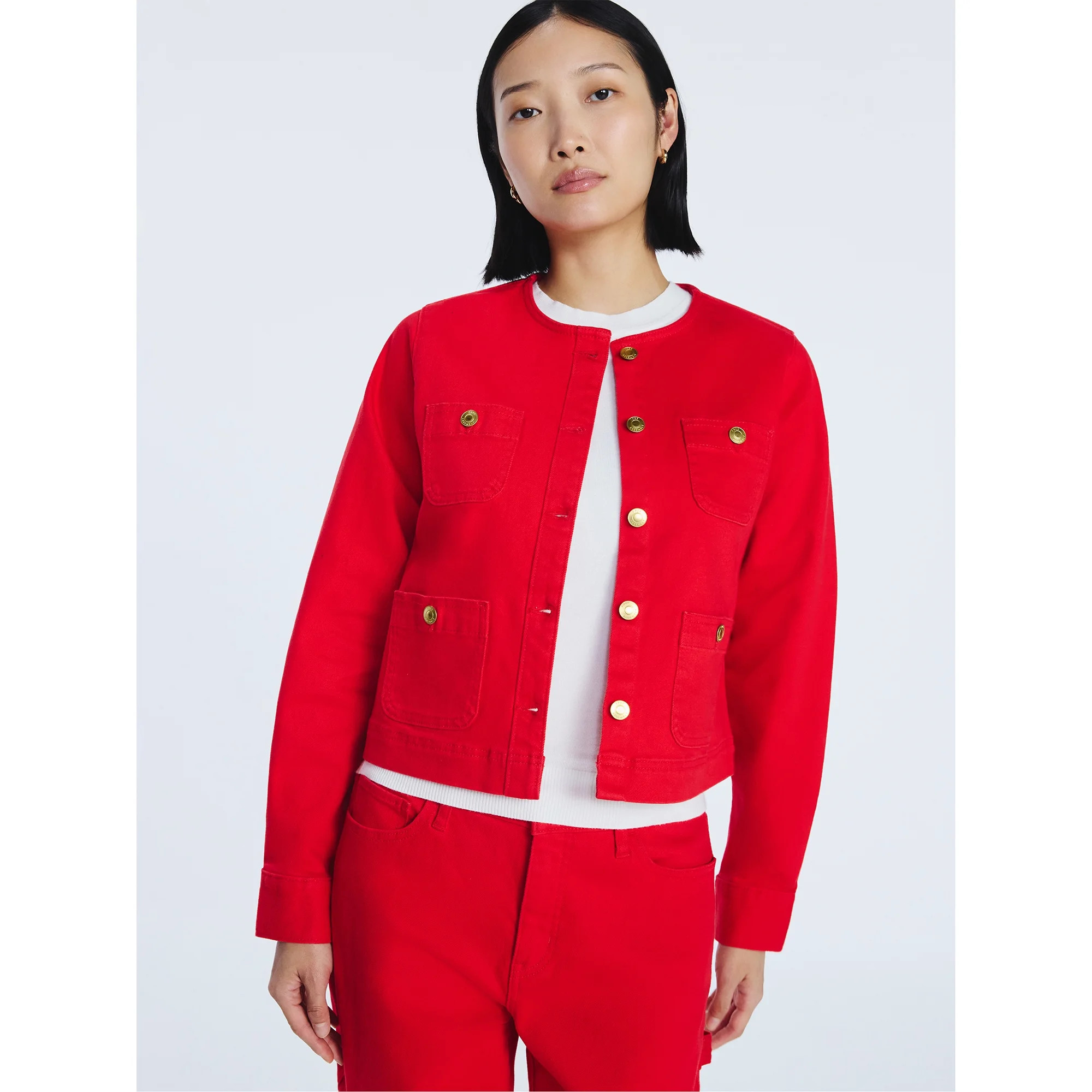 Free Assembly Women's Collarless Denim Jacket, Sizes XS-XXL | Walmart (US)