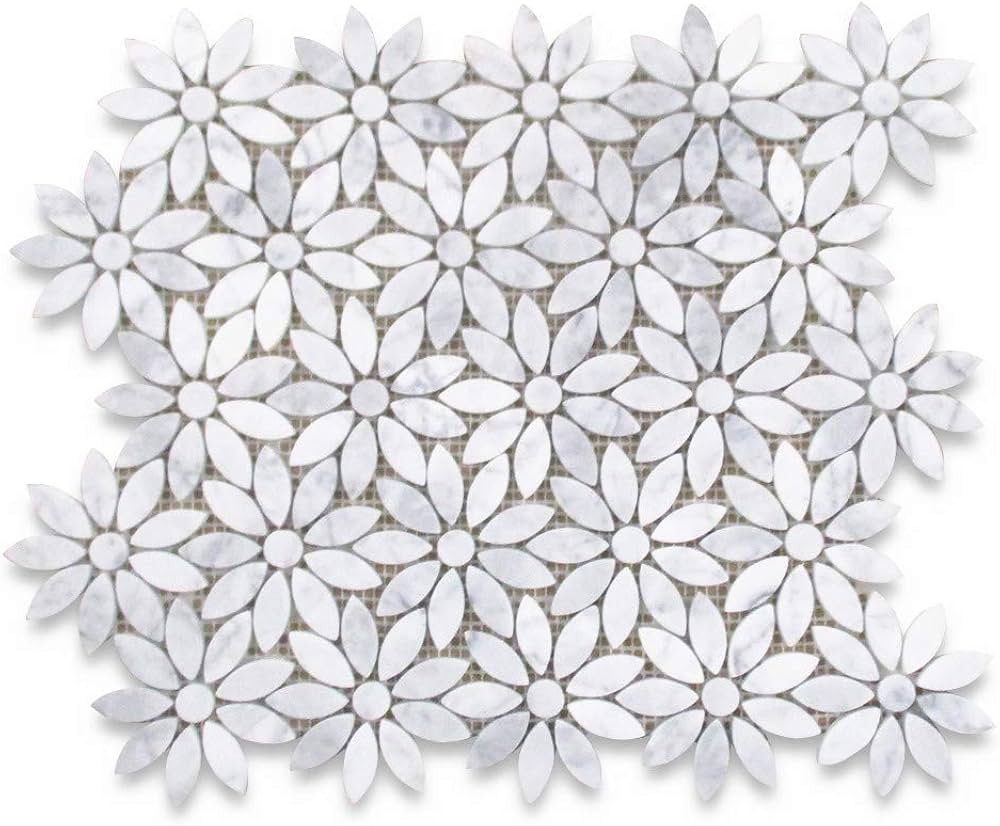 Stone Center Online Carrara White Marble Daisy Flower Pattern Mosaic Tile Honed Kitchen Bath Wall... | Amazon (US)
