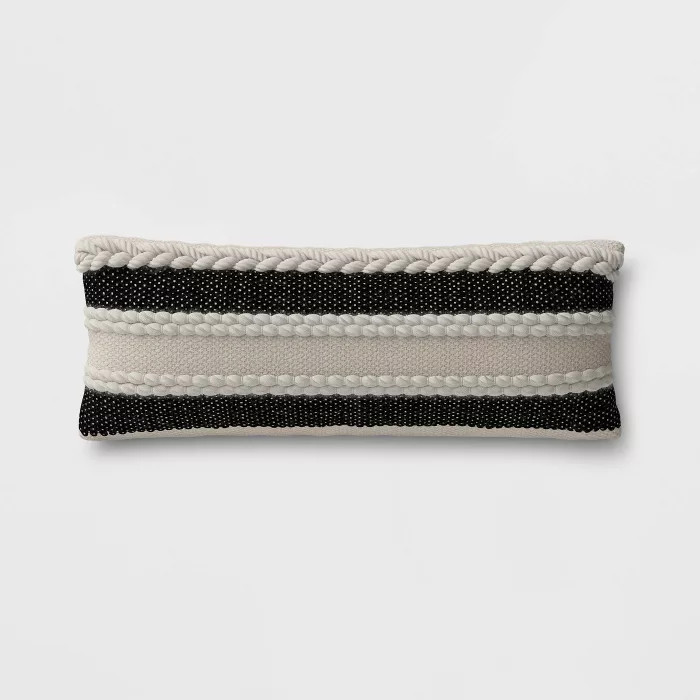Stripe Outdoor Lumbar Decorative Pillow Black - Threshold™ | Target
