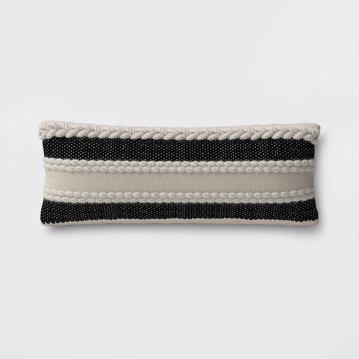 Stripe Outdoor Lumbar Decorative Pillow Black - Threshold™ | Target