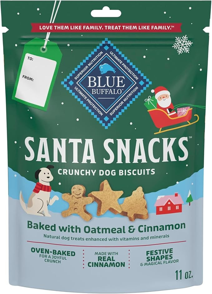 Blue Buffalo Santa Snacks Crunchy Dog Biscuits, Oven-Baked With Natural Ingredients, Oatmeal & Ci... | Amazon (US)