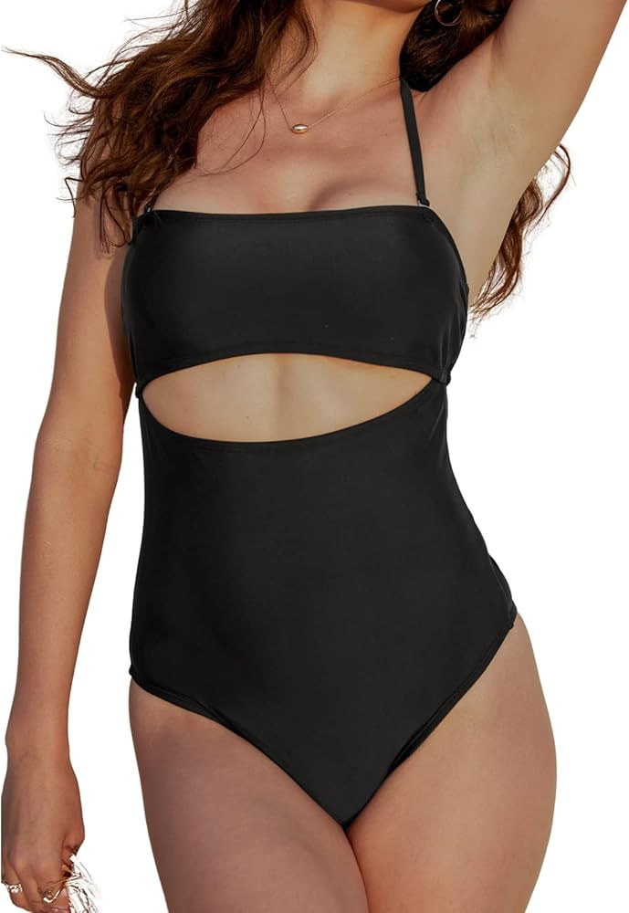 CUPSHE One Piece Swimsuit for Women Bathing Suit Cutout Removable Spaghetti Straps Removable Soft... | Amazon (US)