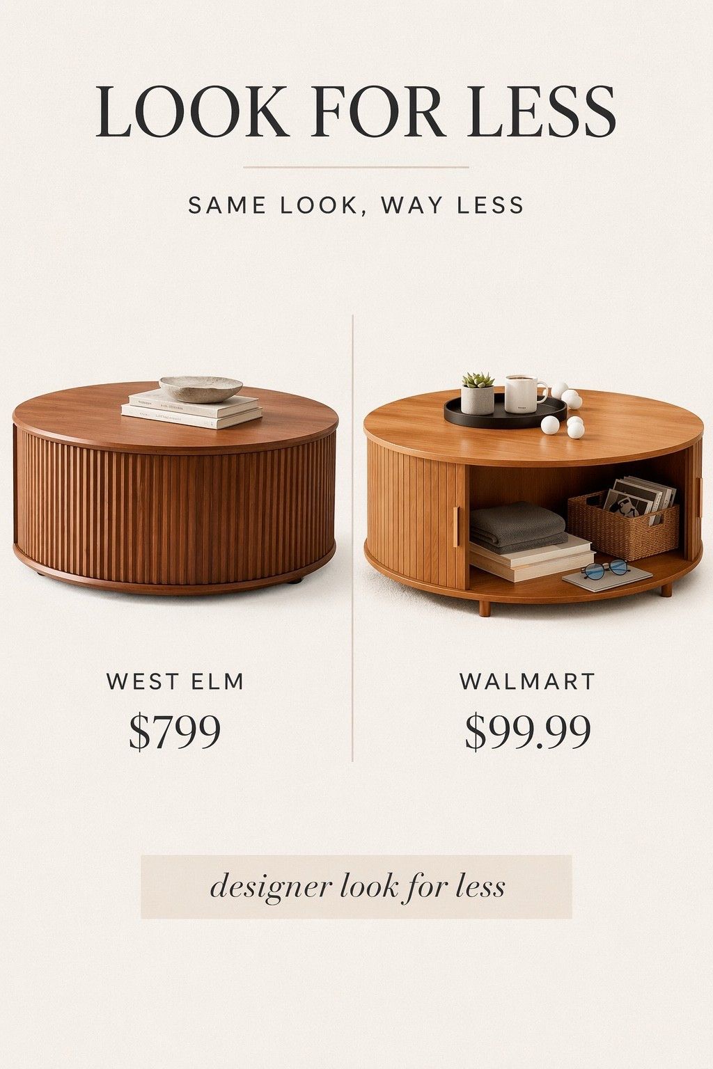 LOOK FOR LESS: WEST ELM FLUTED COFFEE TABLE DUPE

This coffee table is such a statement piece. The West Elm version is $799, but this Walmart find is just $99.99 and gives you that same fluted wood detail with hidden storage. It’s the perfect blend of function and high-end style for a fraction of the price.

#LTKSaleAlert #LTKHome