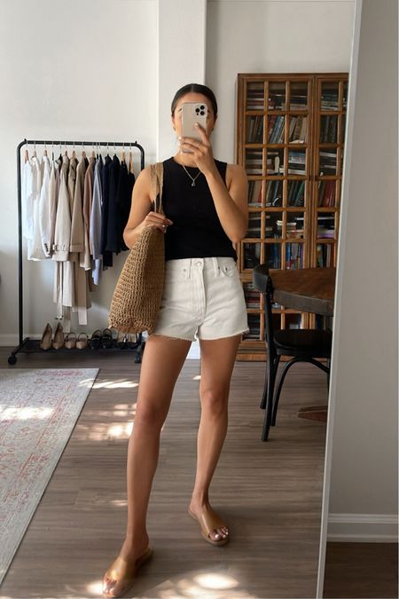 Summer outfit
Tank xs - linked to similar style 
White denim shorts - sized down 2 sizes 
Sandals / straw tote -old, linked to similar styles 

#LTKstyletip #LTKxMadewell #LTKSeasonal