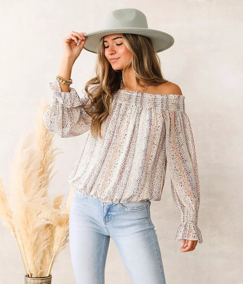 Floral Striped Chiffon Top | Buckle