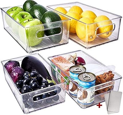 Fridge Organizer Bins 4 Pack - Refrigerator Organizer Bins Freezer Organizer Stackable Refrigerat... | Amazon (US)