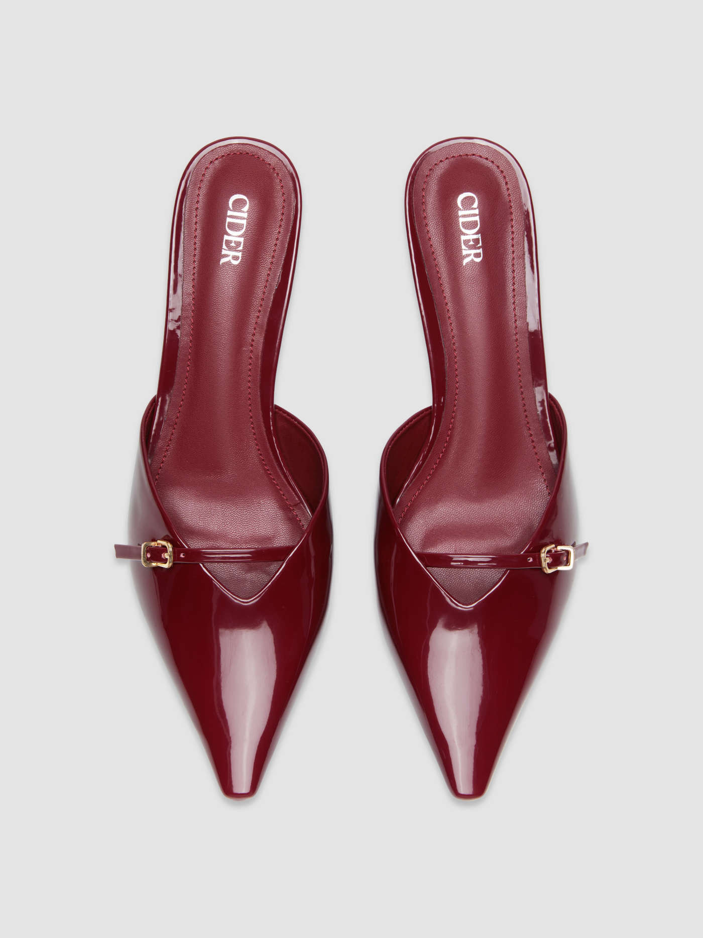 BUCKLE POINTED TOE FAUX PATENT LEATHER HEELS | Cider