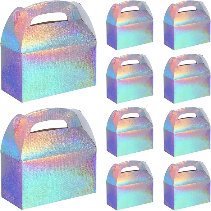 Abeillo 48 Pcs Iridescent Party Favor Boxes Holographic Gable Treat Boxes Rainbow Goodie Box for ... | Amazon (US)
