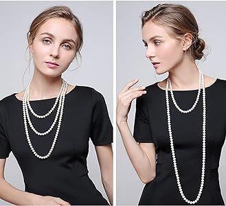 Aisansty Long Pearl Necklaces for Women Cream White Faux Pearl Strand Layered Necklace Costume Je... | Amazon (US)