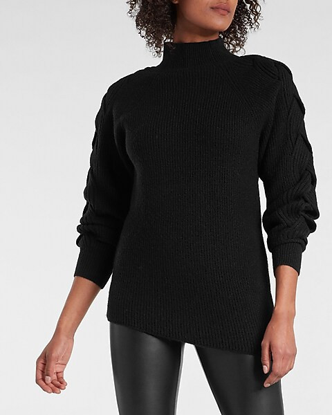 Cable Knit Sleeve Asymmetrical Tunic Sweater | Express