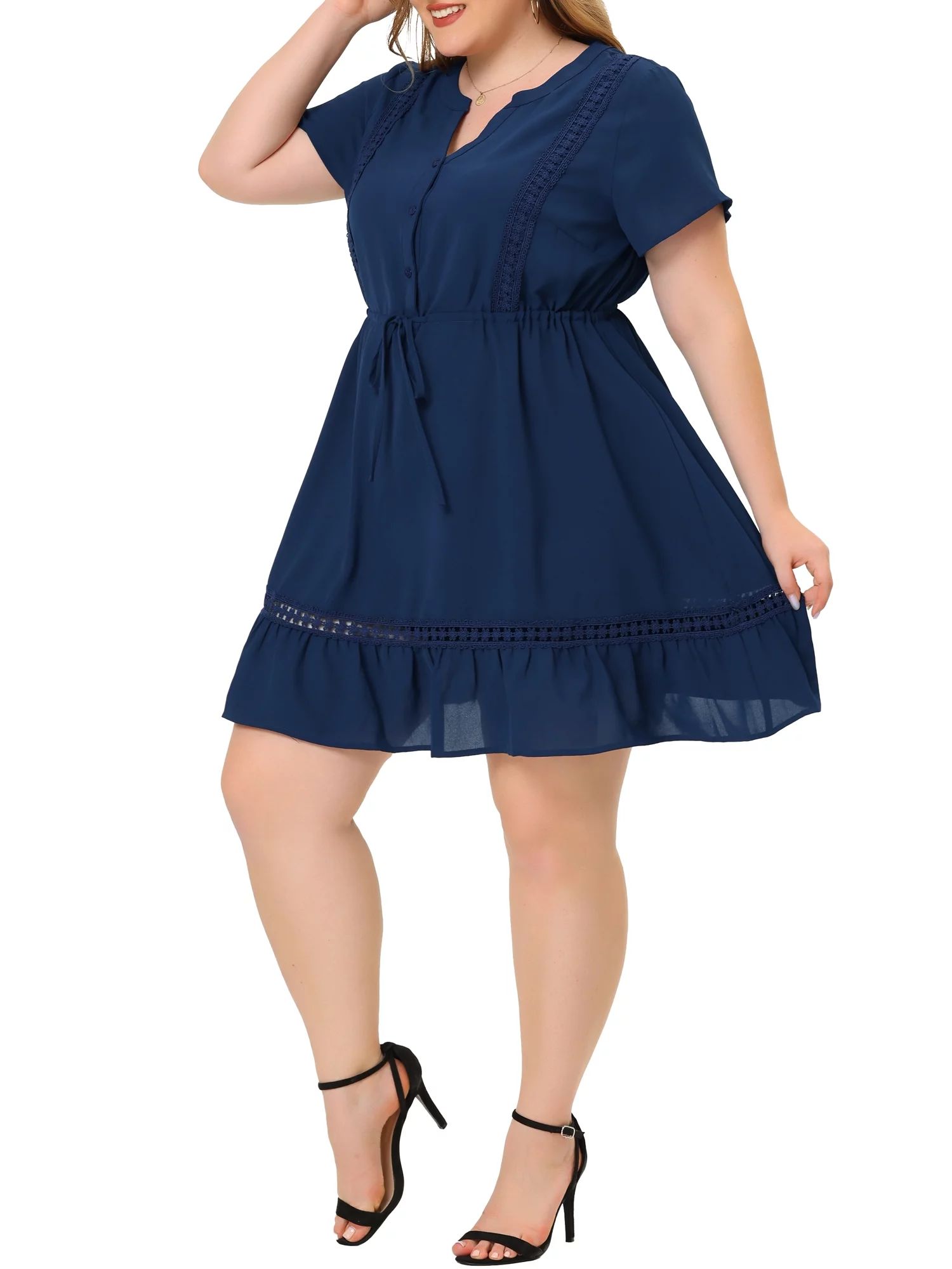Agnes Orinda Women's Plus Size V Neck Short Sleeve Tie Waist Ruffle Hem Dresses | Walmart (US)