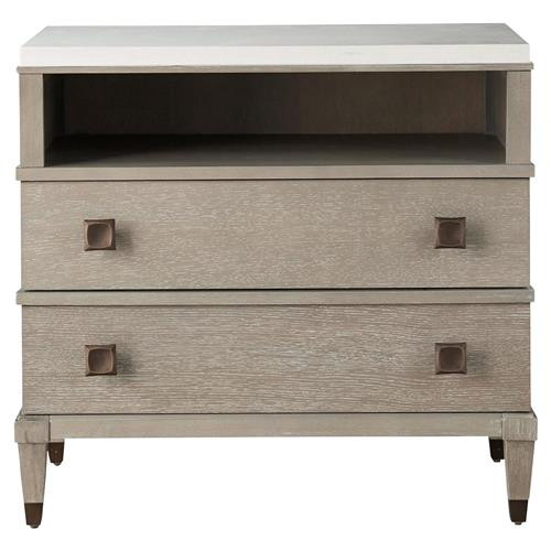 Norman Modern Classic Ivory Stone Top Grey Wood Nightstand | Kathy Kuo Home