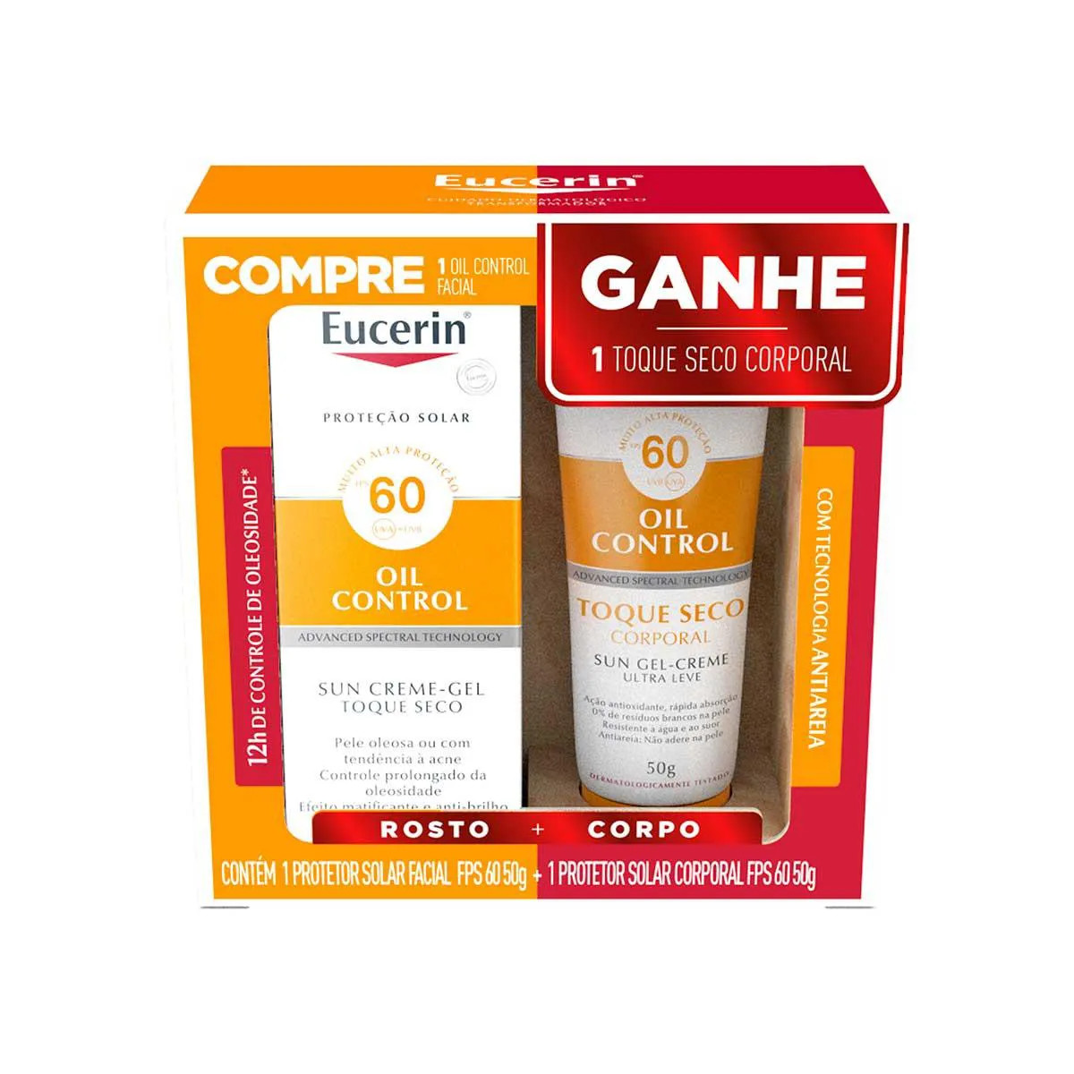 Kit Protetor Solar Eucerin Oil Control Fps 60 - 52G + Eucerin Toque Seco Corporal Fps 60 - 50G | DrogaRaia (BR)