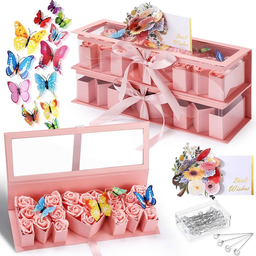 2 Pcs Mother's Day Flower Gift Letter Shaped Fillable Box with 2 Pcs 3D Mother's Day Card 50 Crys... | Amazon (US)