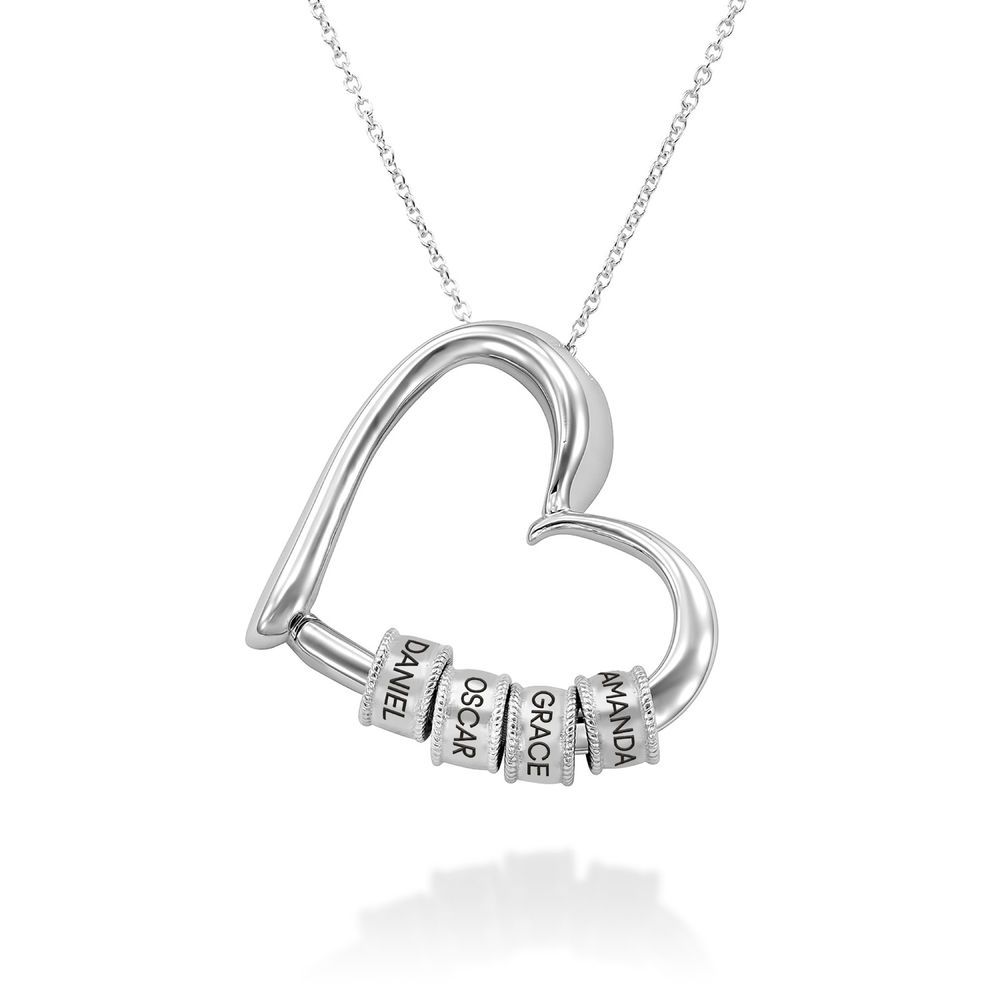 Charming Heart Necklace with Engraved Beads in Sterling Silver | MYKA