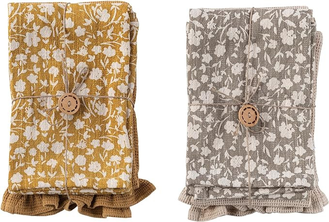 Creative Co-Op Cotton Decorative Beautiful Flower Prints and Jute Rope for Dining and Kitchen, Ye... | Amazon (US)