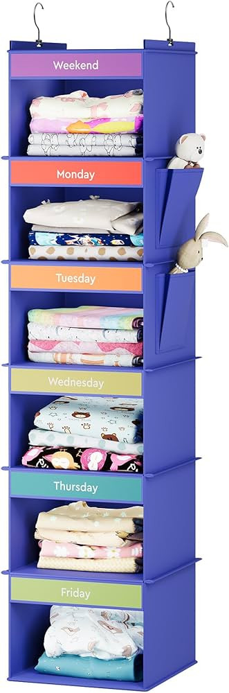 6-Shelf Weekly Hanging Closet Organizer, Closet Organizers with 2 Side Pockets, Closet Hanging Or... | Amazon (US)