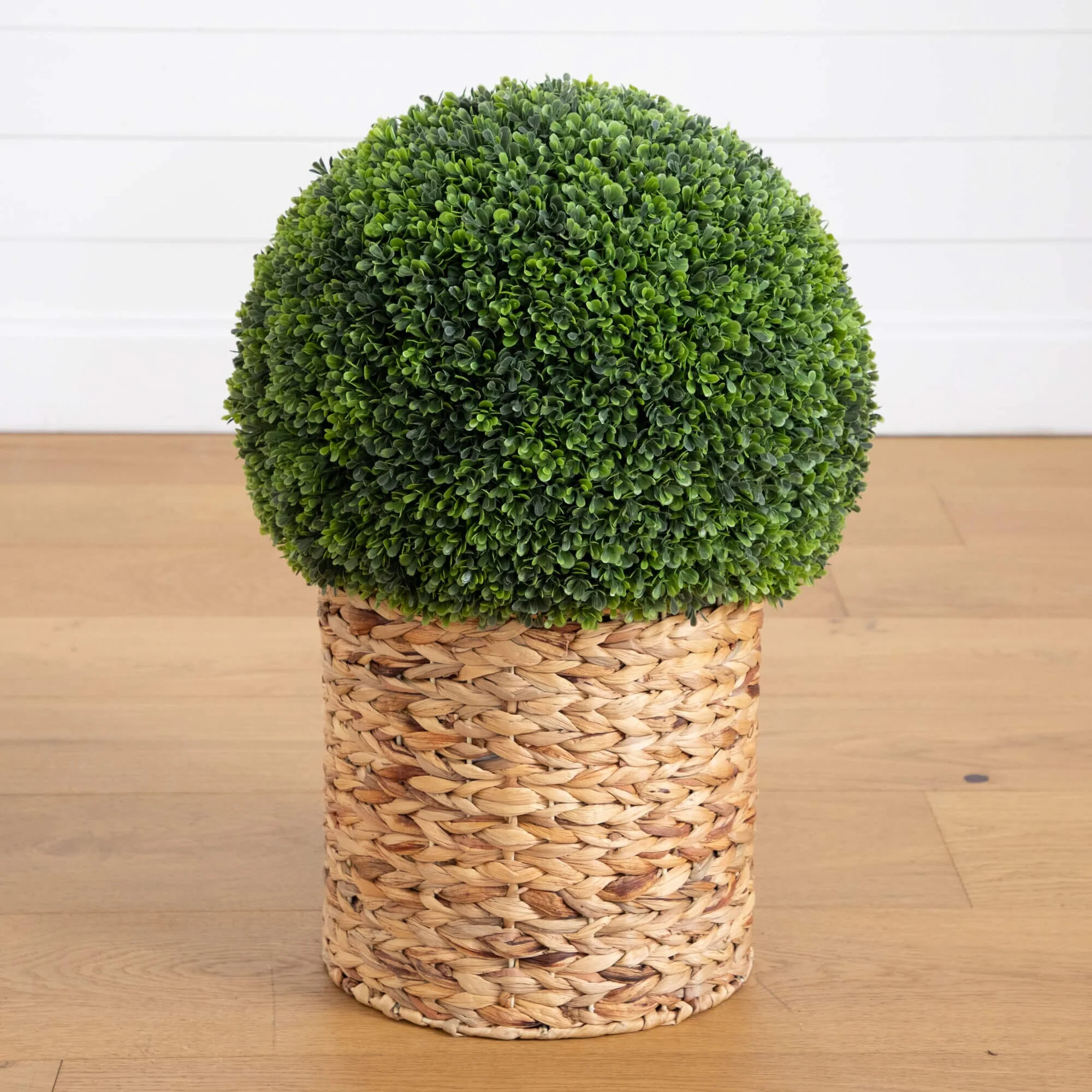 24" UV Resistant Artificial Boxwood Ball Topiary in Hyacinth Weave Basket (Indoor/Outdoor) | Near... | Nearly Natural