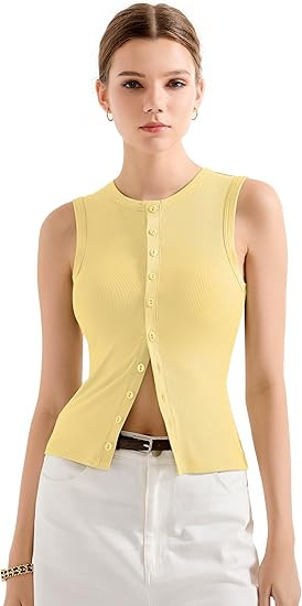 SUUKSESS Women Button Down Going Out Trendy Tops Ribbed Sexy Vest Y2K Tank Tops | Amazon (US)