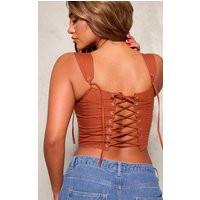 Rust Boned Tie Strap Lace Up Back Corset | PrettyLittleThing US