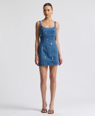 Avec Les Filles Women's Denim Charm Applique Mini Dress - Macy's | Macy's