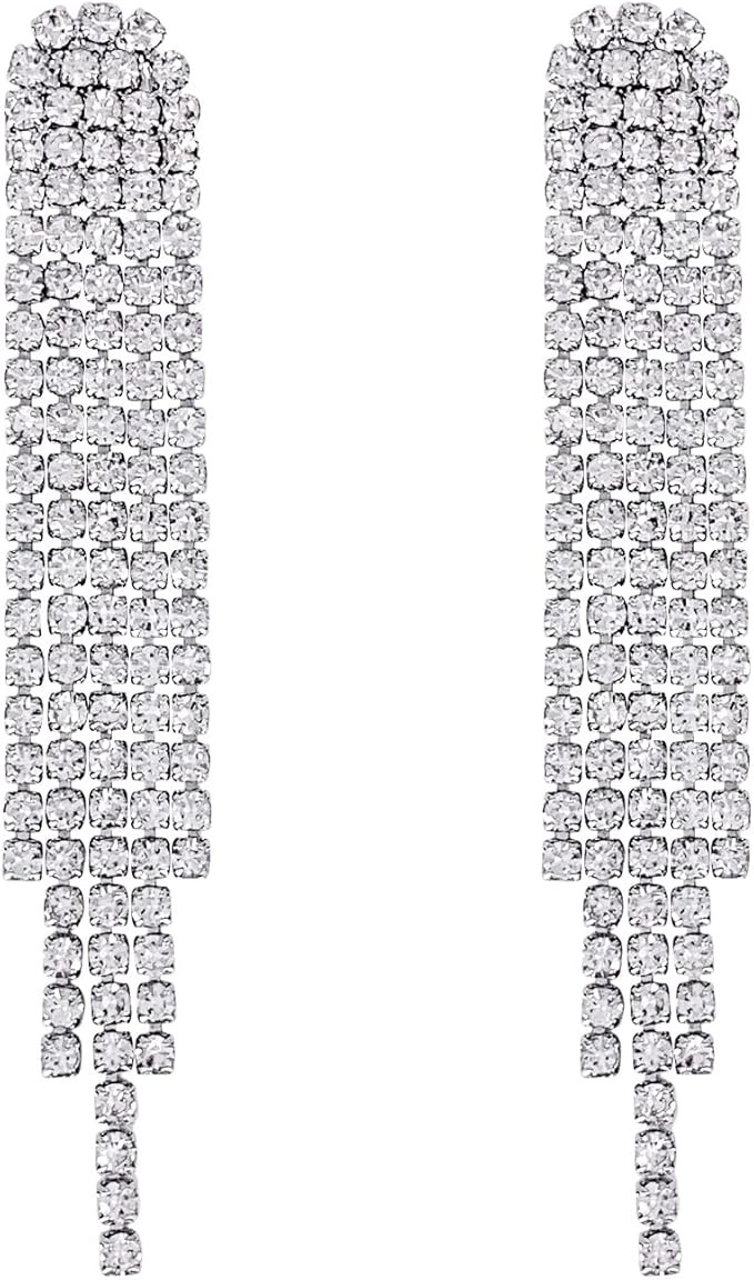SELOVO Clear Rhinestone Crystal Boho Tassel Long Sparkle Dangle Earrings 2.8"/3.3" | Amazon (US)