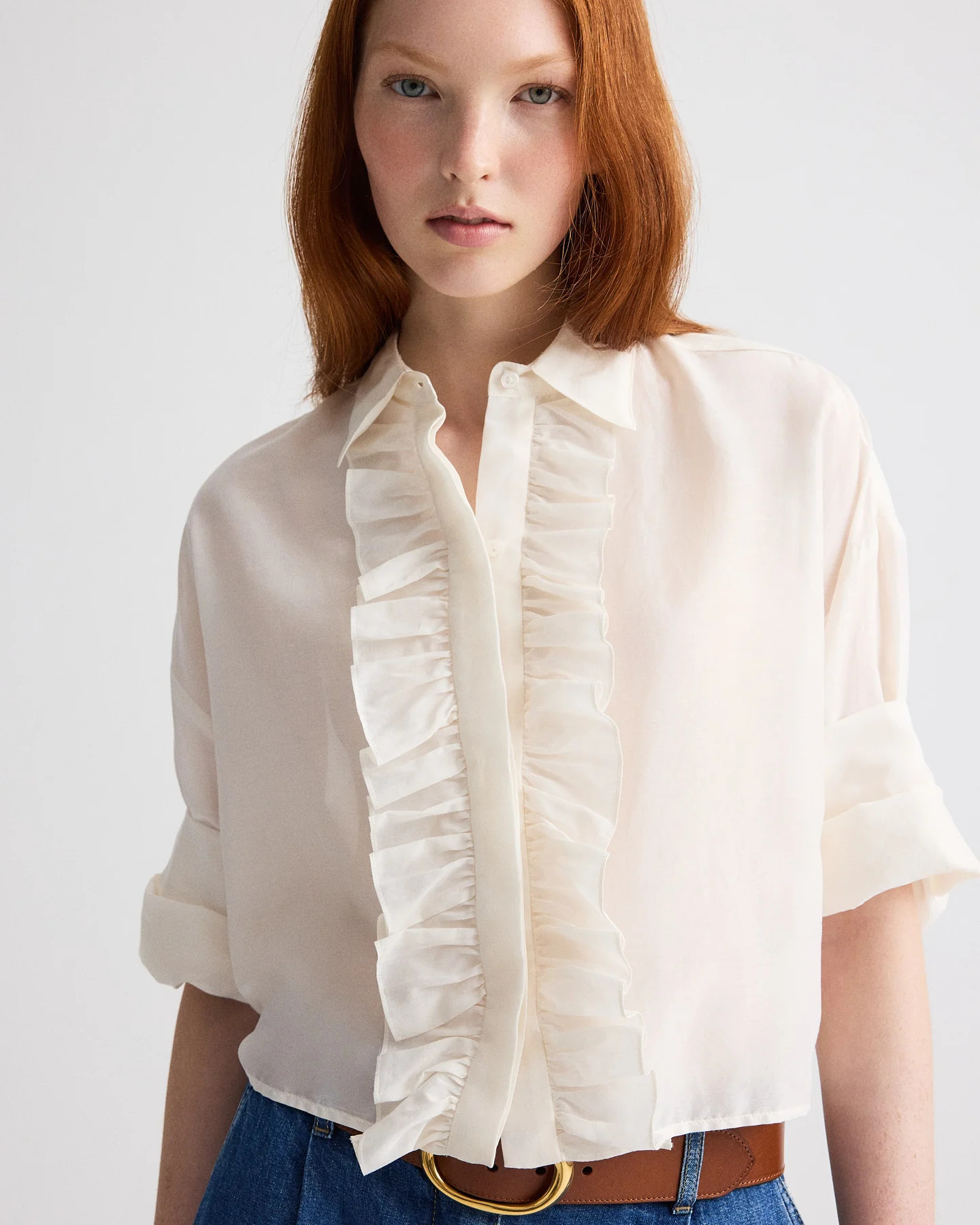 Next Ex Shirt with Ruffle in Cotton Silk Organza | TWP