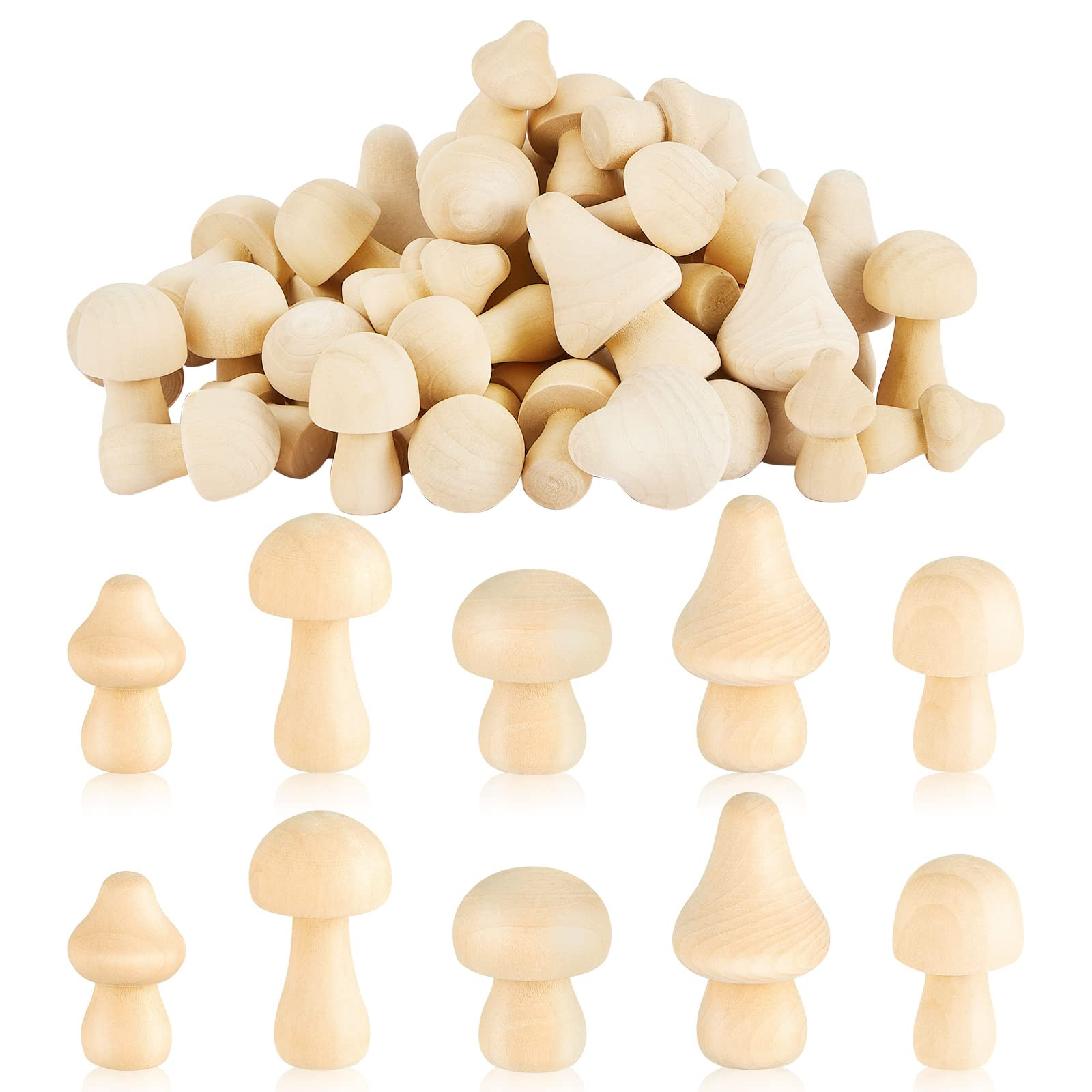 Juexica 42 Pack Unfinished Wooden Mushroom Mini Mushrooms Figurines Various Sizes Natural Paintab... | Amazon (US)